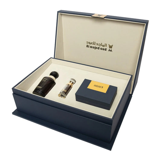 Medium blue leather gift box (Enhanced Moroccan Oud - Oud Oil No. 6 - Prince Classic Perfume)