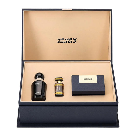Blue Leather Gift Box Mohsen Morocce Oud - 28 gm - Dehn Oud No.6 (3 ml) - Elbrince Classics Perfume - 100 ml